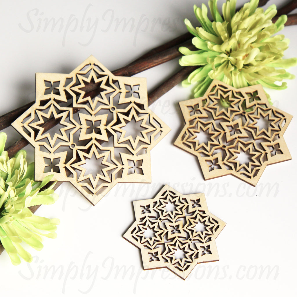 Hanging Geometric 3 Ramadan and Eid Decoration Intricate wood cutout Hang or display as a centerpiece for table or wall decoration Festive decor in 9 finishes hand painted stained artwork laser cut original carving
