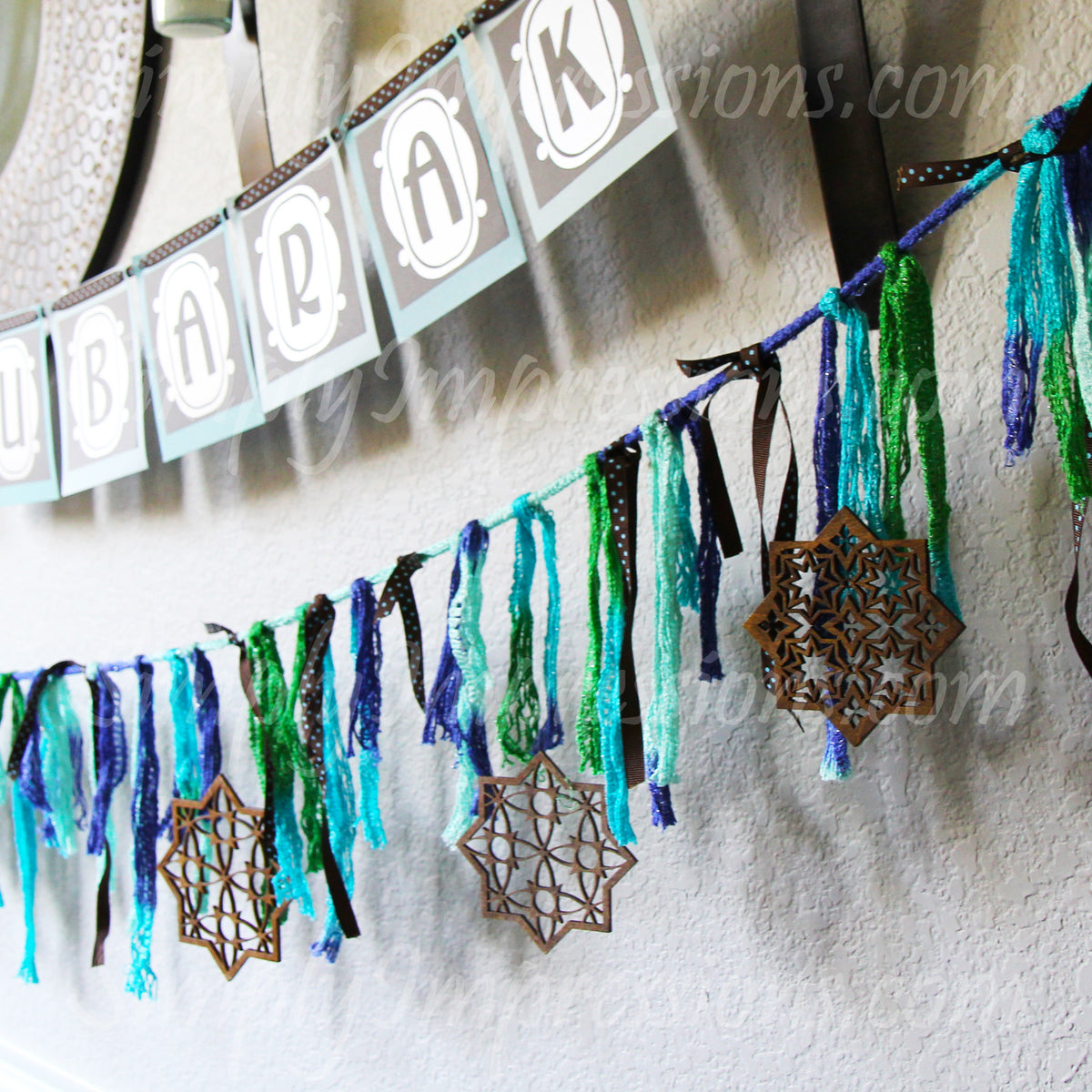 Hanging Geometric 3 Ramadan and Eid Decoration Intricate wood cutout Hang or display as a centerpiece for table or wall decoration Festive decor in 9 finishes hand painted stained artwork laser cut original carving