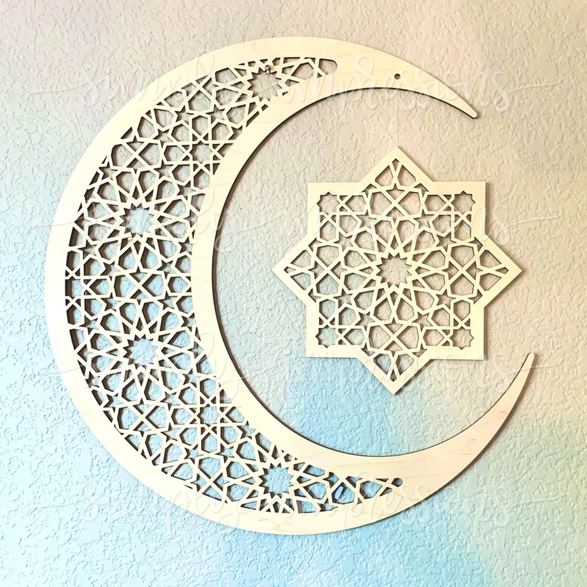 Large Geometric Moon & Star Wood Cutout