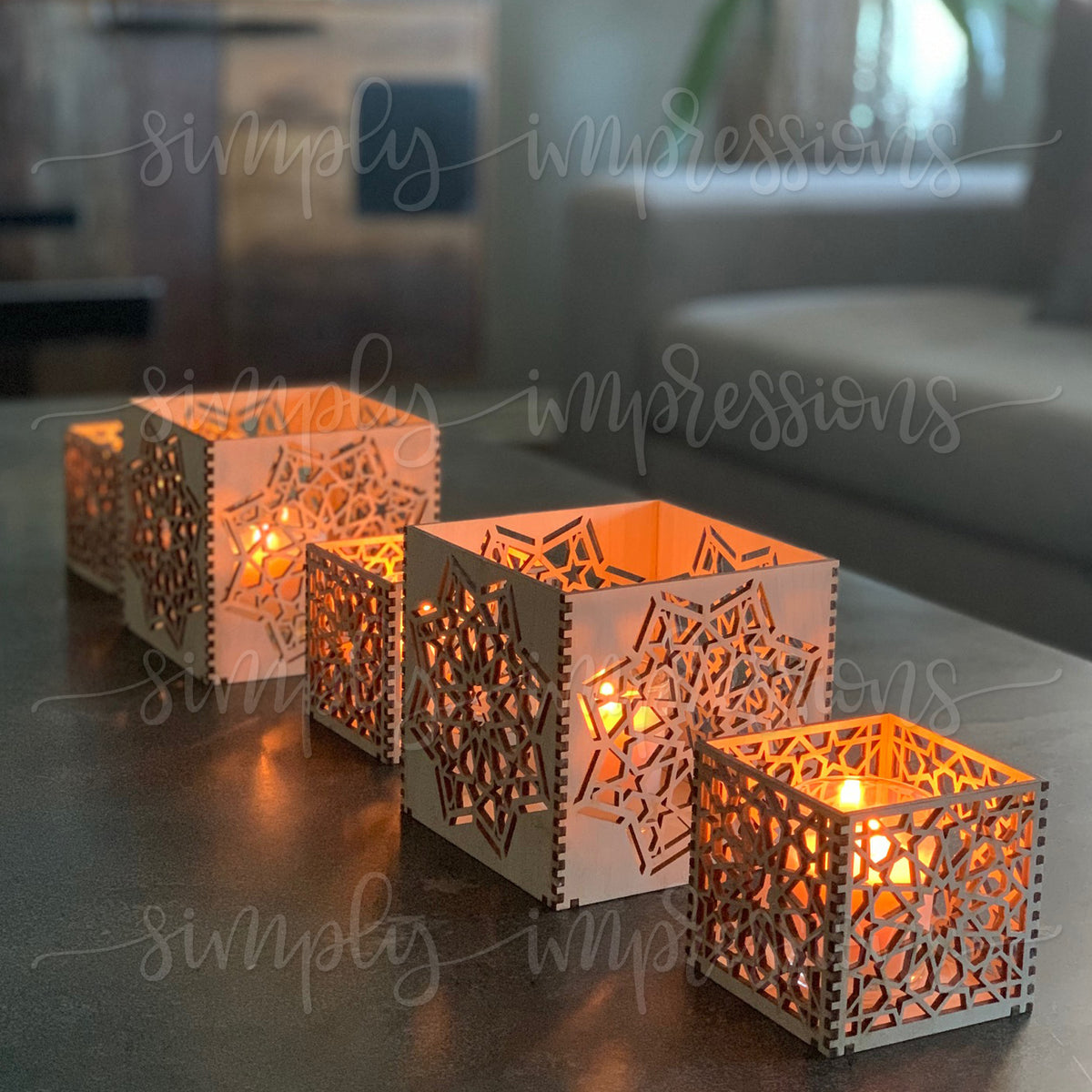 Geometric Cube with Star – Wooden Candle Holder