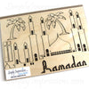 Eid Ramadan Mubarak Mosque Decoration wood cutout centerpiece engraved https://www.simplyimpressions.com/products/eid-mubarak-mosque-decoration-1 Islamic themed Free standing Masjid with palm trees and building. Intricate cut decor in 9 finishes hand painted art festive gift idea for Muslim celebration